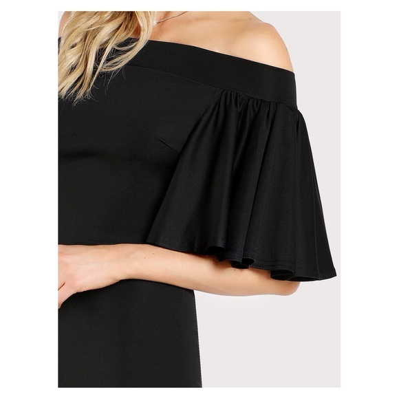 Black Off Shoulder Flutter Bodycon Dress - Picture 4 of 5